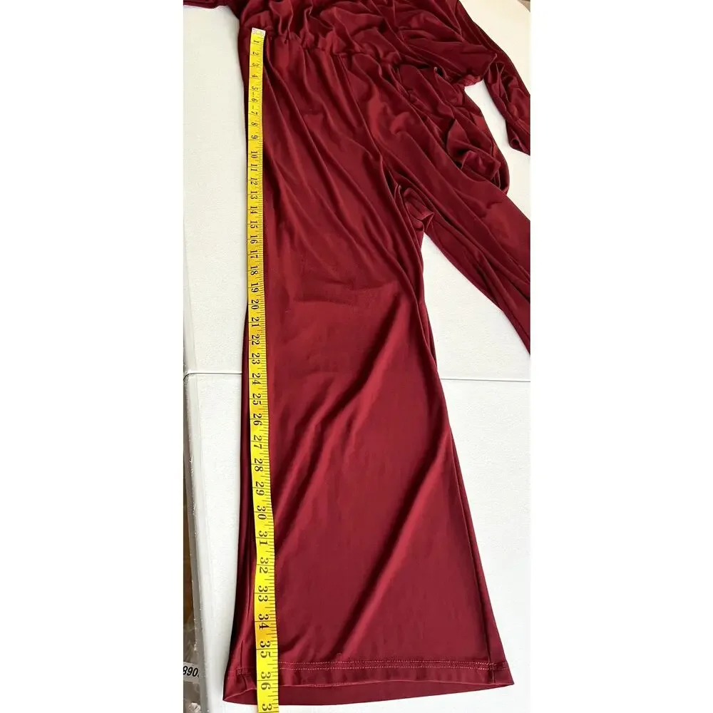 NY Collection Petite Plus Jumpsuit Women Size 1XP Burgundy Flattering Modest